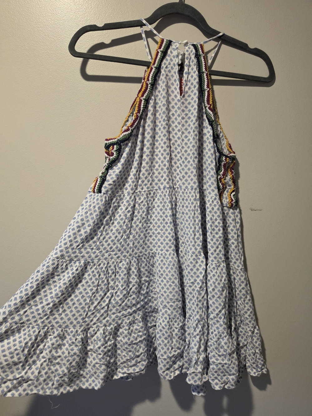 THML White and Blue Embroidered Halter Dress with Multicolor Accents - Picture 5 of 5